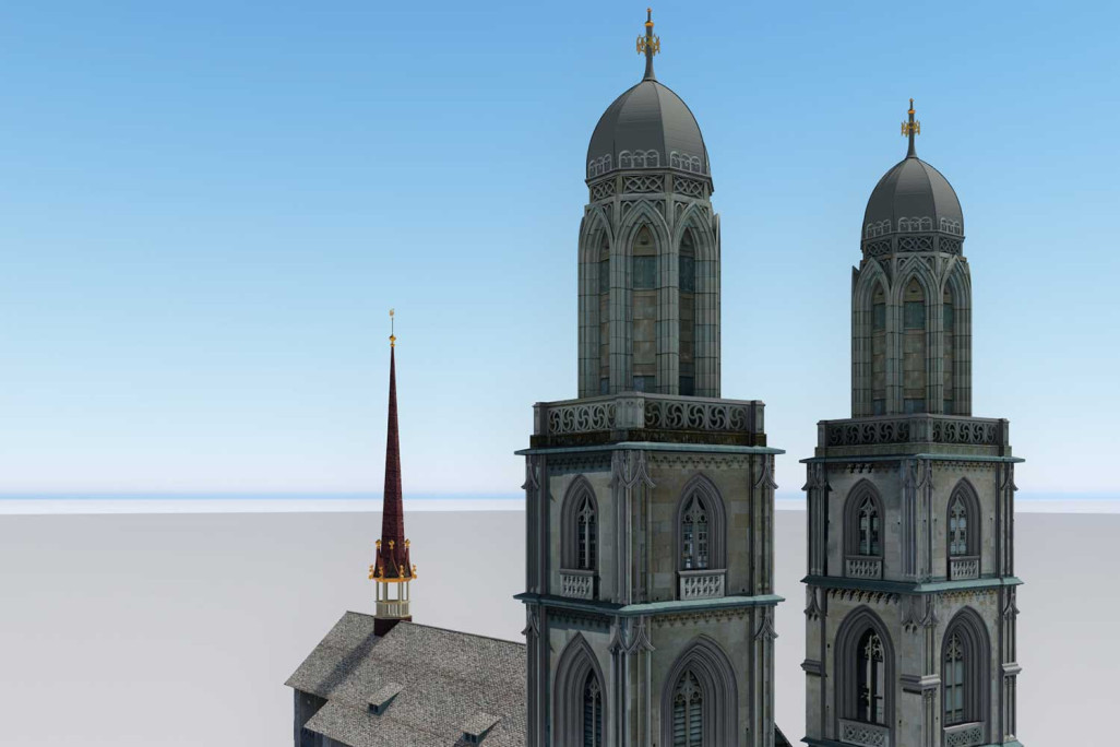 Les deux tours du Grossmünster, 3D, HMQ AG