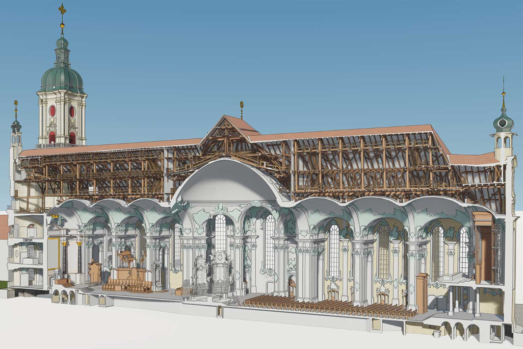 Saint-Gall SG, mesure du bâtiment et modélisation 3D de la cathédrale et du quartier de l'abbaye, HMQ AG