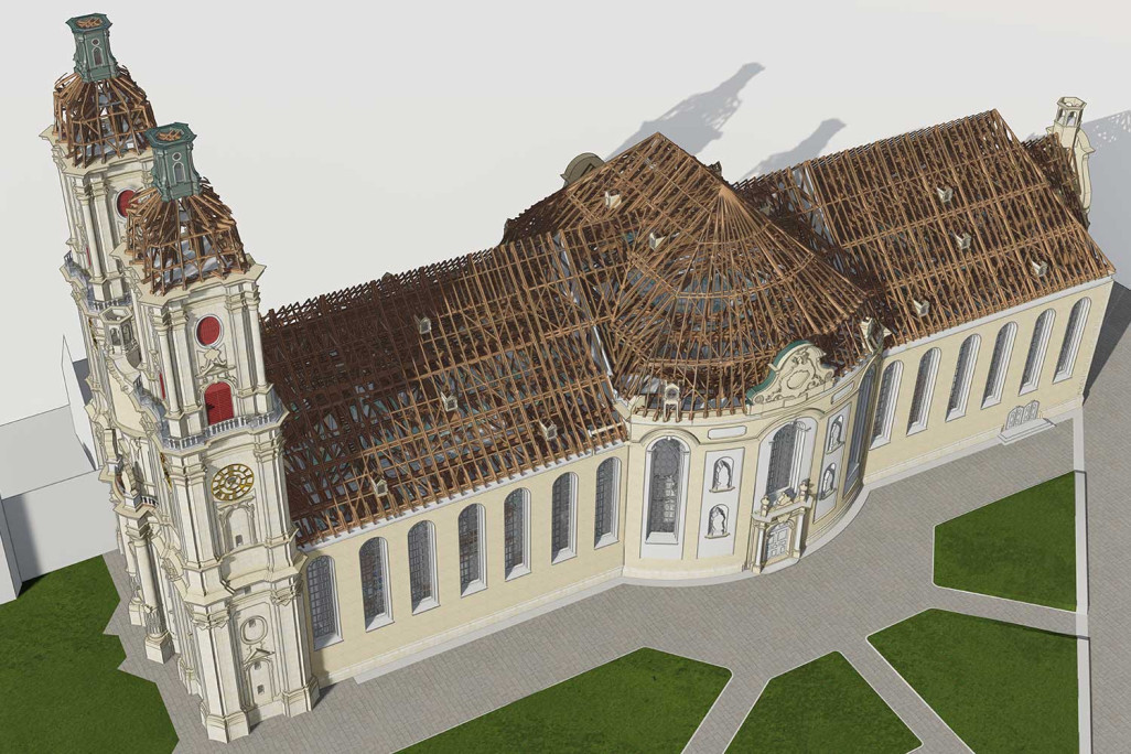 Saint-Gall SG, relevé du bâtiment et modèle 3D UNESCO Cathédrale et quartier de l'abbaye, HMQ AG