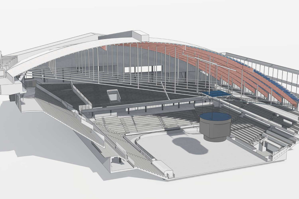 Berne, PostFinance Arena, coupe transversale en 3D, HMQ AG