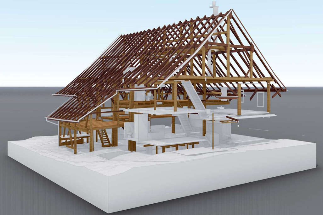 Mesure du bâtiment, structure porteuse d'une ferme, HMQ AG