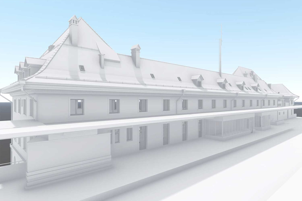 Fribourg Gare CFF, modèle 3D, relevé du bâtiment HMQ AG