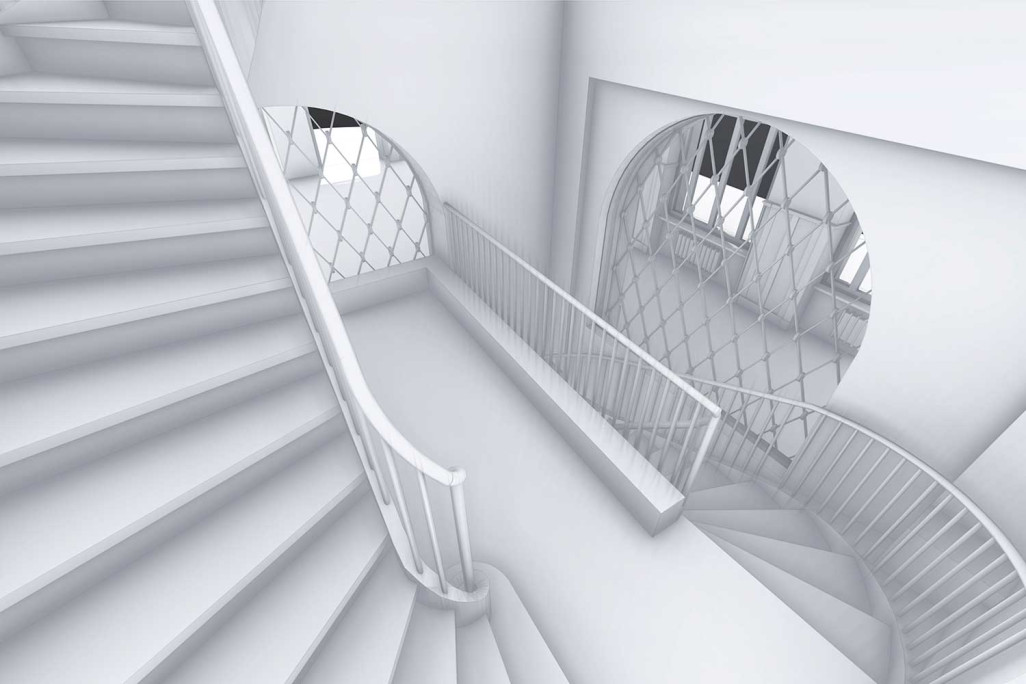 Fribourg Gare CFF, modèle 3D des escaliers, mesure du bâtiment HMQ AG