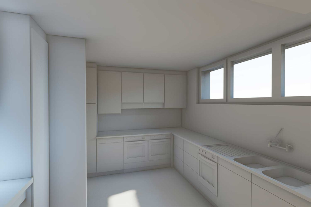 Relevé du bâtiment de la paroisse, cuisine en 3D, HMQ AG