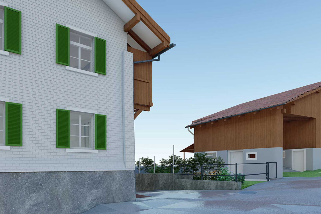 Malans GR, relevé de bâtiment maison individuelle avec grange, modèle 3D, HMQ AG