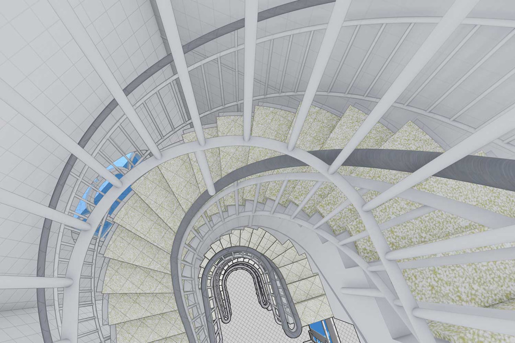 Villa, escalier en 3D, relevé topographique du bâtiment, HMQ AG