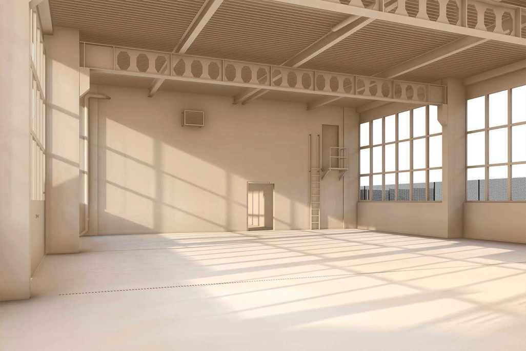 Modèle 3D issu du relevé d'un bâtiment industriel dans le Valais, HMQ AG