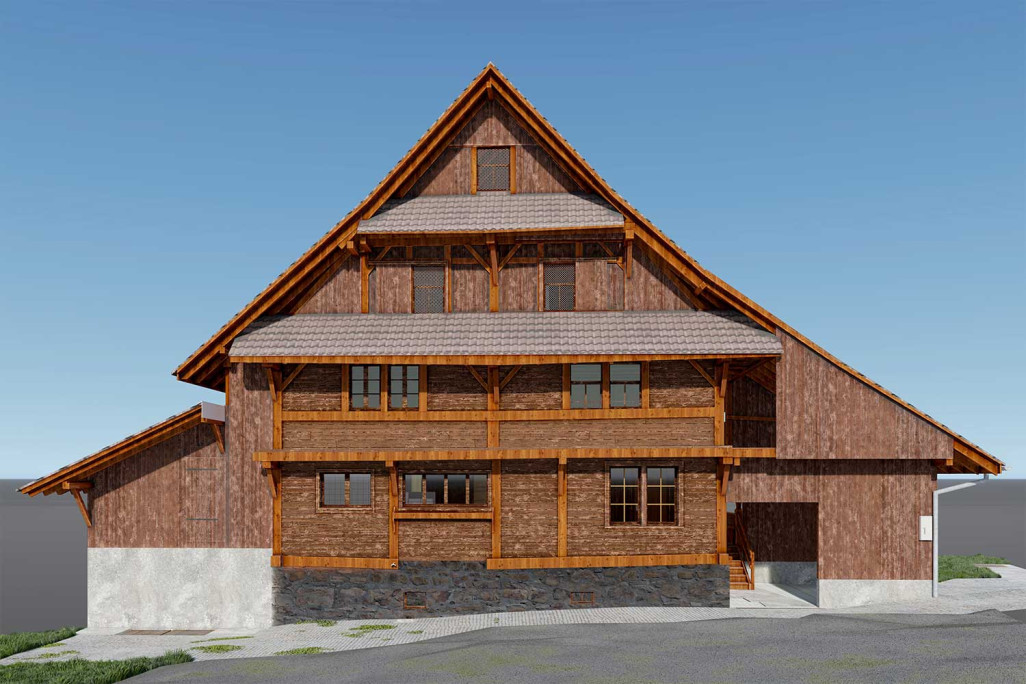 Boswil dans le canton d'Argovie, relevé de bâtiment, façade 3D, niveau de détail 1:20, HMQ AG