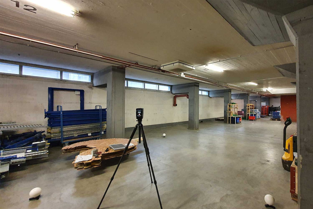 Numérisation laser 3D, entrepôt au sous-sol, analyse de planéité, HMQ AG