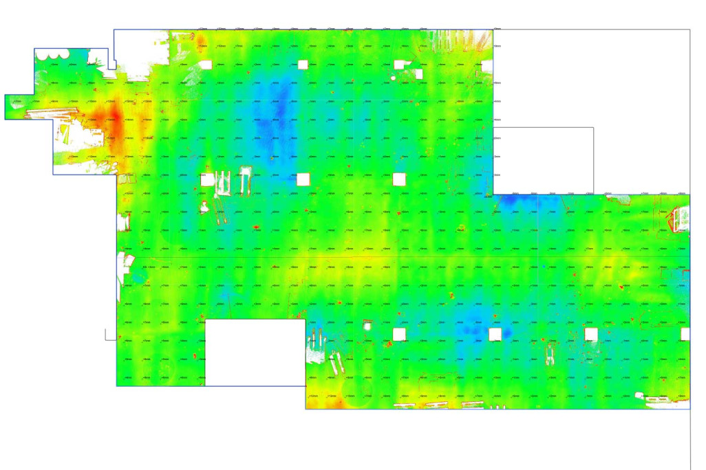 Analyse de la planéité d'un bâtiment, entrepôt au sous-sol, HMQ AG