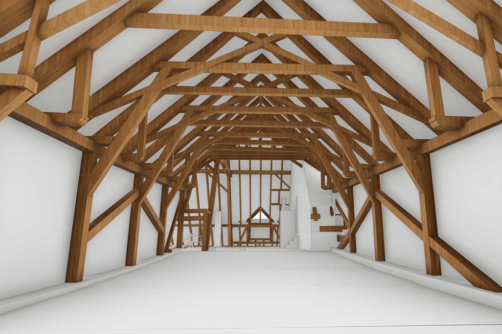 Ferme avec grange, relevé du bâtiment à partir d'un modèle 3D, structure porteuse, HMQ AG