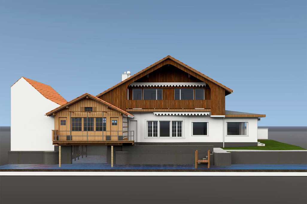 Gunten BE, mesure du bâtiment au bord du lac de Thoune, modèle 3D, HMQ AG