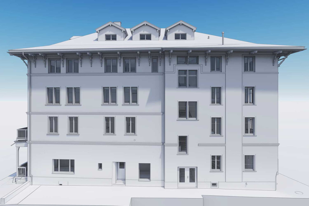Bergün GR, hôtel Weisses Kreuz, modèle BIM 3D, HMQ AG