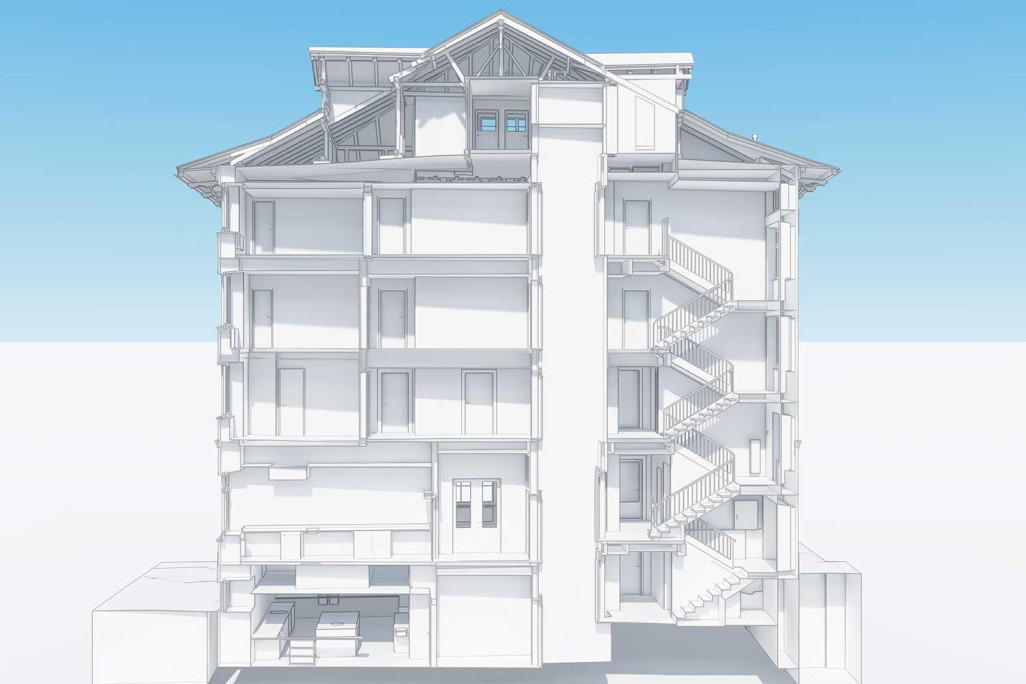 Bergün GR, Hôtel Weisses Kreuz, coupe 3D, HMQ AG