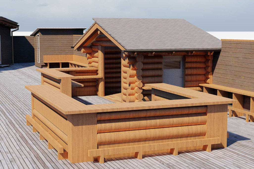 Bar sur la terrasse de l'alpage Clavadeler à Davos, HMQ AG