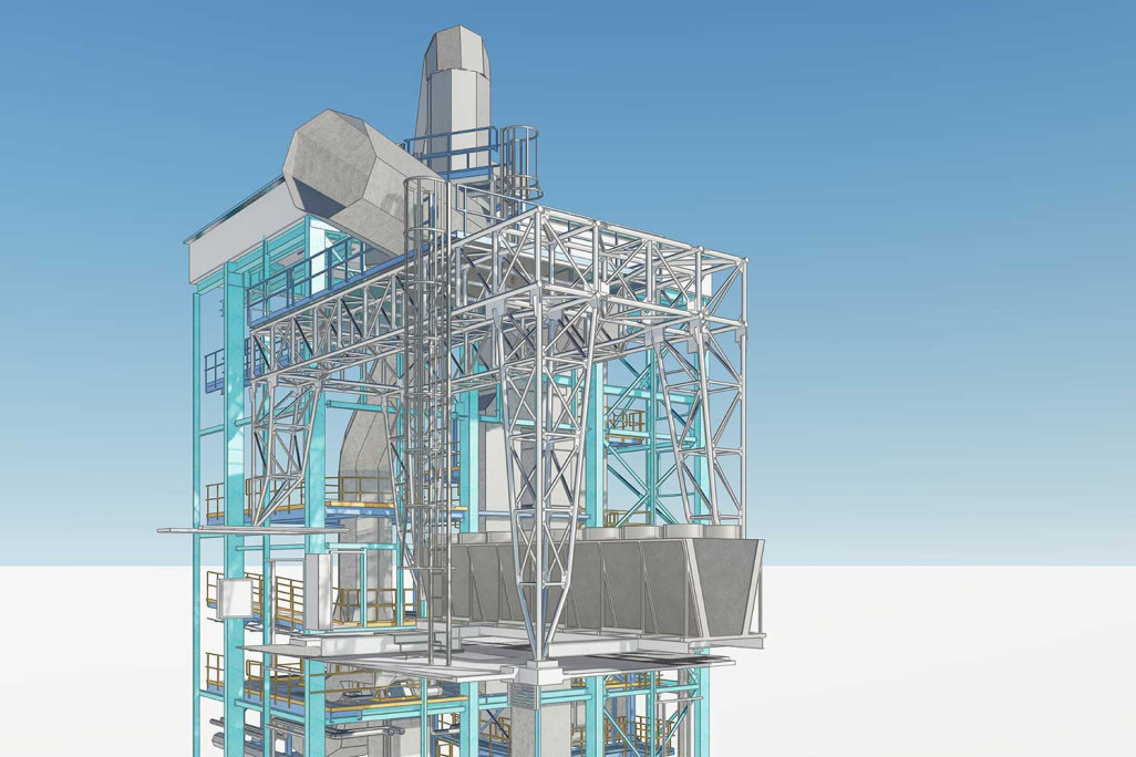 Trimmis GR, GEVAG Épuration des gaz de combustion, modélisation 3D de la construction métallique, HMQ AG