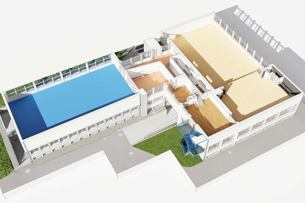 Vordemwald, relevé de la salle communale et du gymnase, plan en 3D, HMQ AG