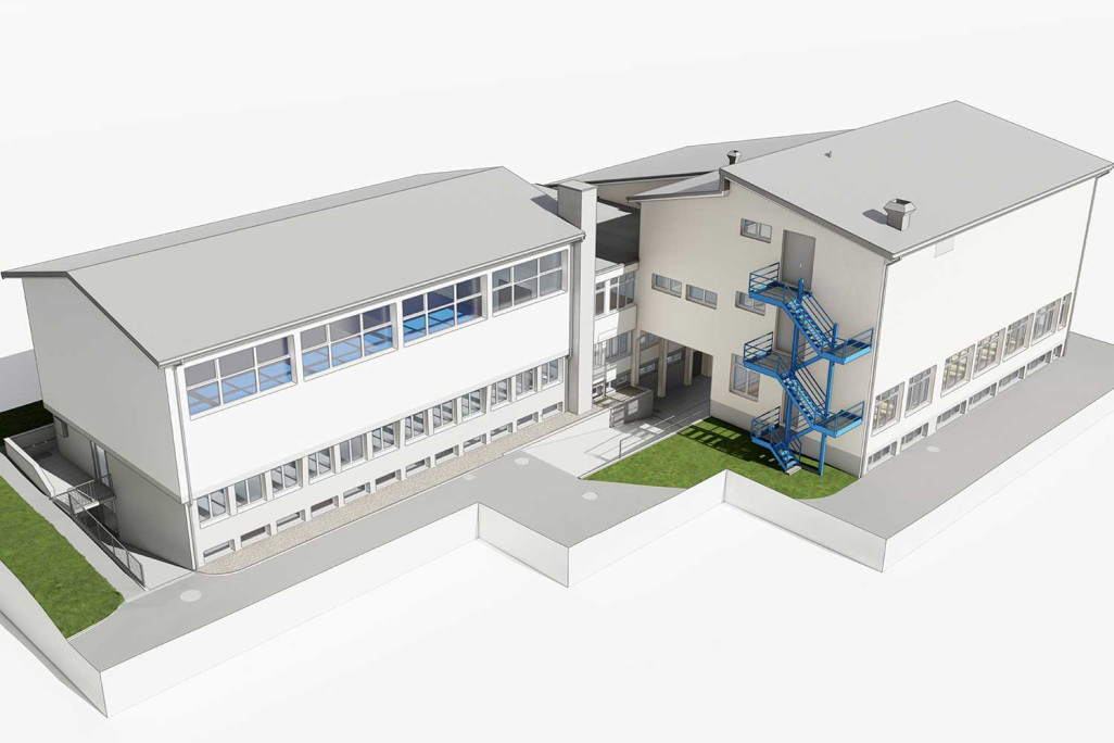 Vordemwald, relevé de la salle communale et du gymnase, modèle 3D, HMQ AG