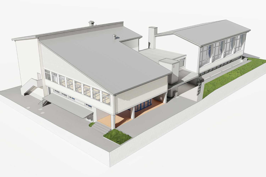 Vordemwald, relevé topographique de la salle communale et du gymnase, façades en 3D, HMQ AG