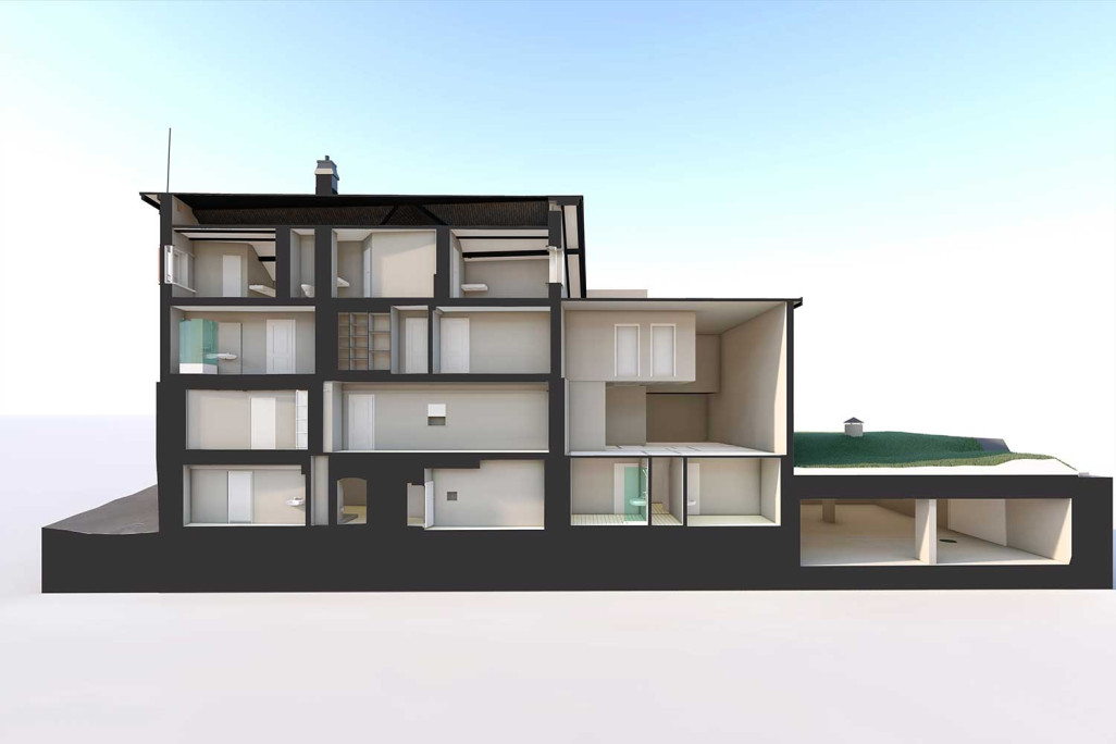 Pontresina GR, Grisons, mesure de bâtiment, coupe 3D, HMQ AG