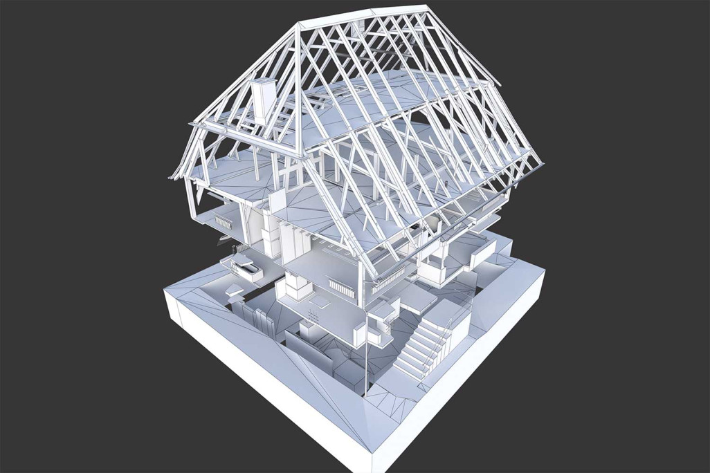 Modèle 3D de la structure porteuse issu du relevé du bâtiment, HMQ AG