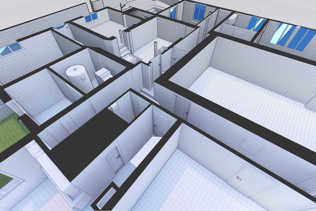 Plan 3D issu du relevé du bâtiment, HMQ AG